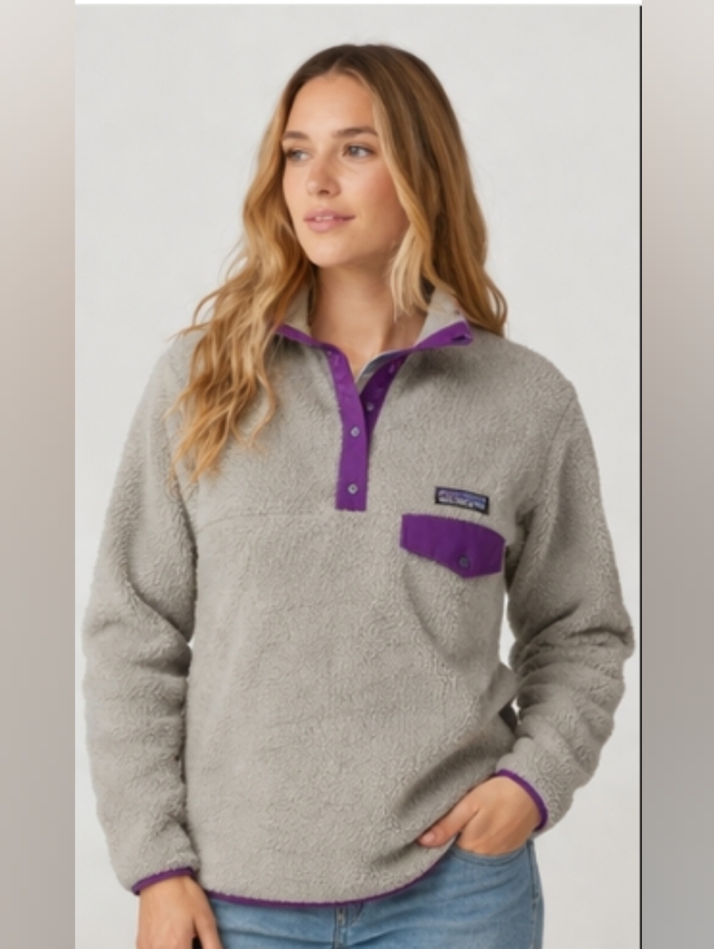 Patagonia Gray Fleece Pullover with Purple Accents